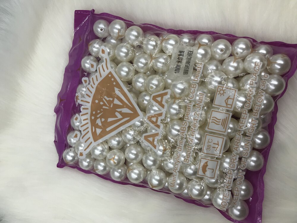 500 Gram 18 mm Krem Lüks / Lüx Kaplama Plastik Inci Boncuk, Çanta Yapım Boncuğu