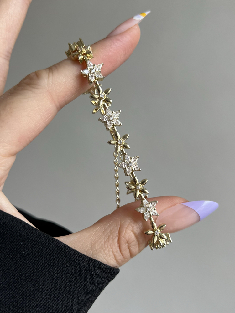 Gold Taşlı Çiçek Bileklik