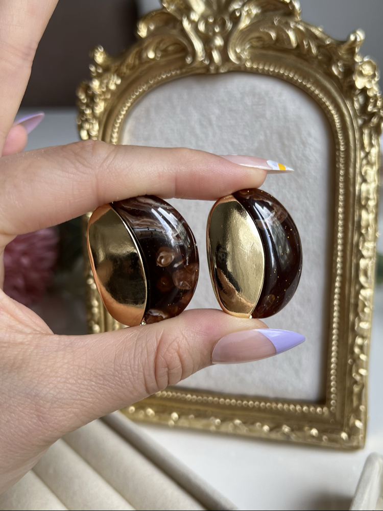 Gold Kahve Simli Vintage Küpe