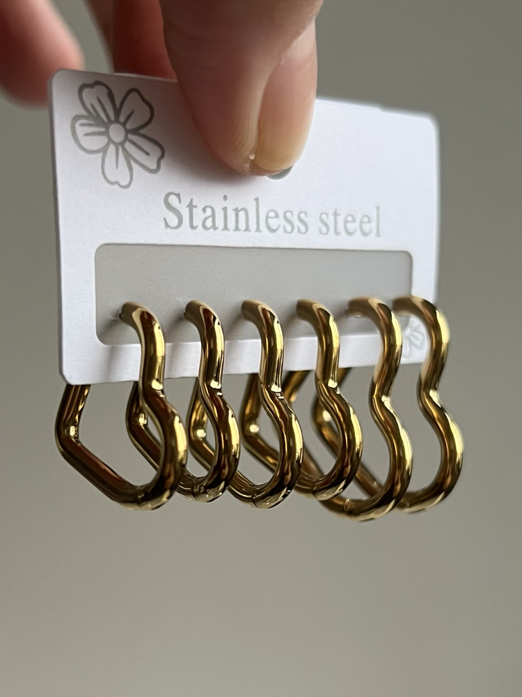 Gold Çelik Kalp Set Küpe 