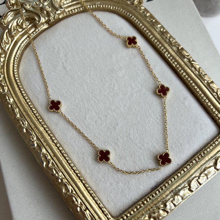 Gold Bordo Yonca Kolye