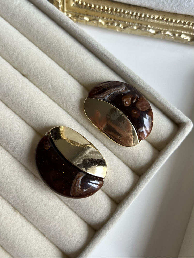 Gold Kahve Simli Vintage Küpe