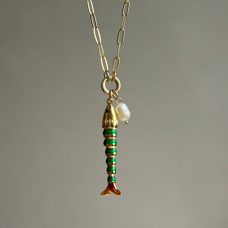 Gold Yeşilli Balık Kolye