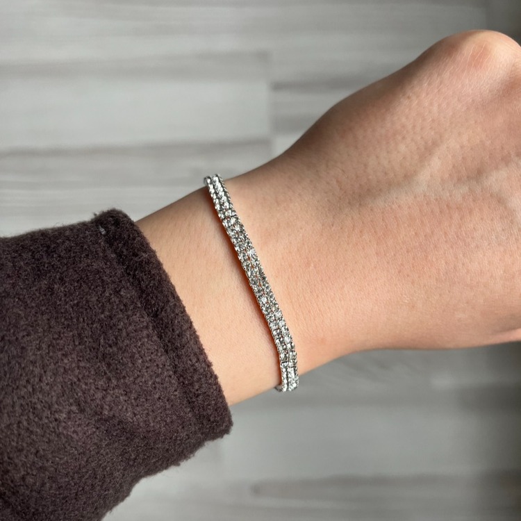 Çift Şeritli Silver Taşlı Bileklik