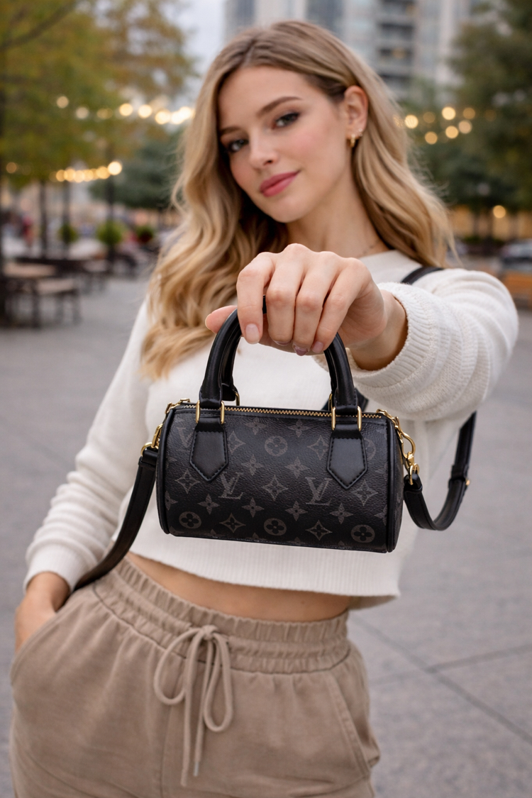 Exclusive Mini Silindir Model Çanta – Siyah Monogram Desen