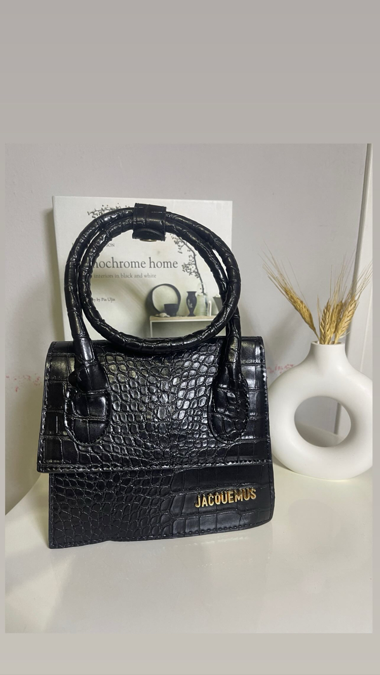 Siyah Mini Krokodil Desenli Jacquemus Model El & Omuz Çantası