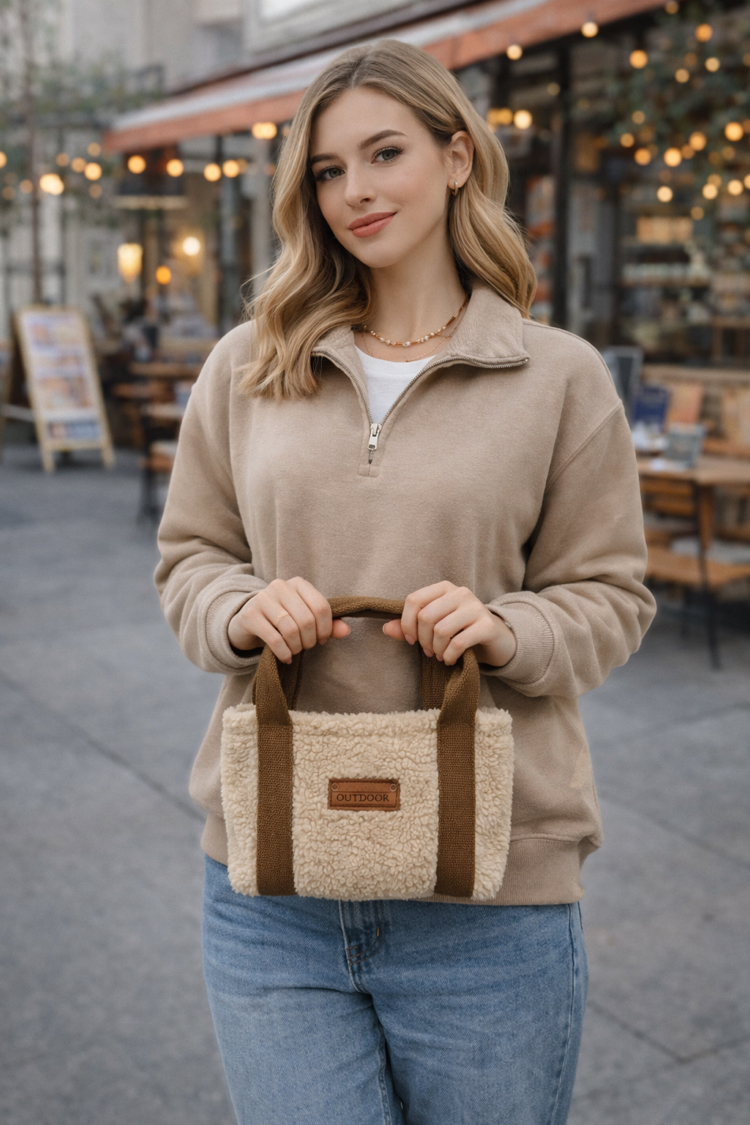 Peluş Mini El Çantası – Bej
