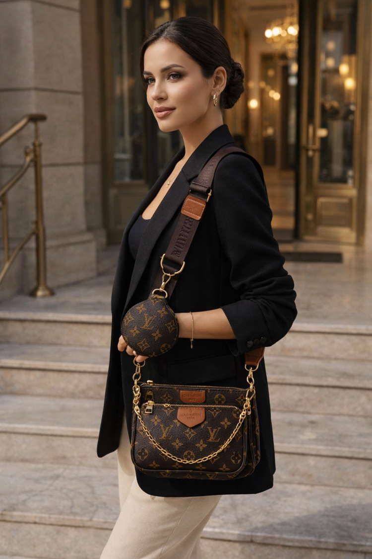 Executive Monogram Omuz Çantası – Kahve