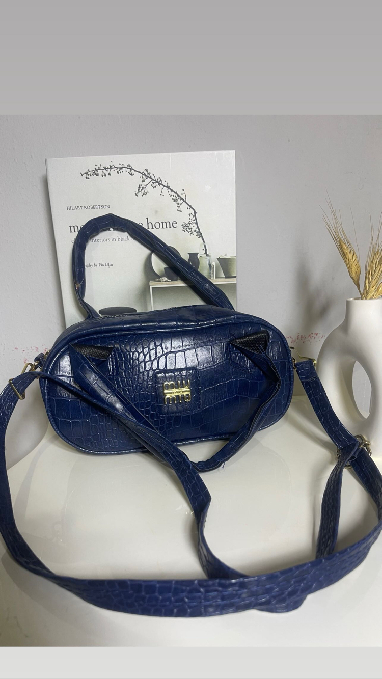 Lacivert Kroko Desen Oval Miu Miu Model Kadın Çanta