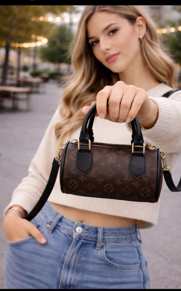 Silindir Model Mini Çapraz & El Çantası – Kahverengi Monogram Desen