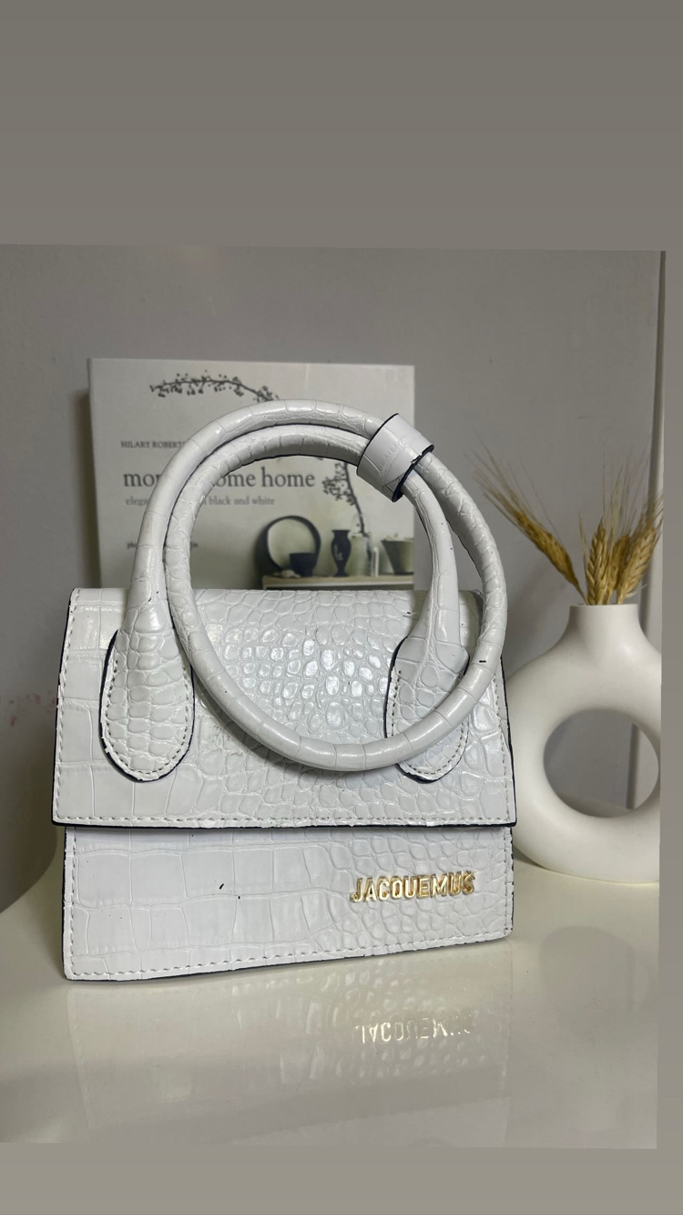 Beyaz Mini Krokodil Desenli Jacquemus Model El & Omuz Çantası