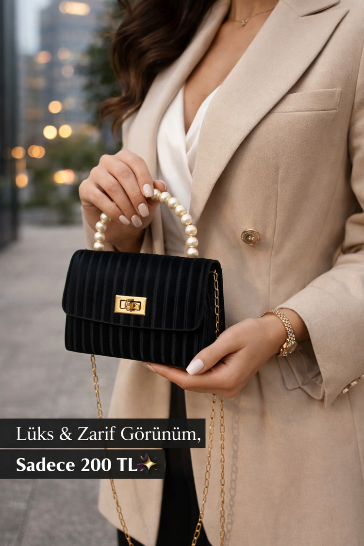 Pearl Noir İnci Saplı Mini Abiye Çanta