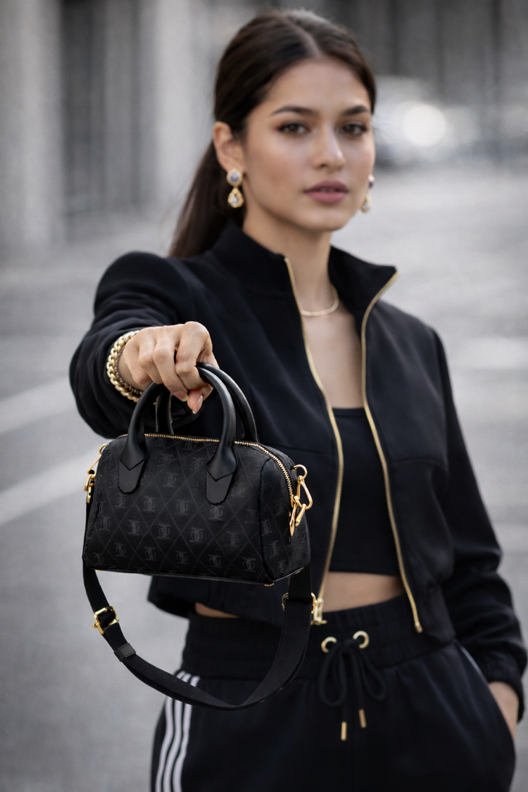 Premium Mini Siyah Monogram El & Omuz Çantası