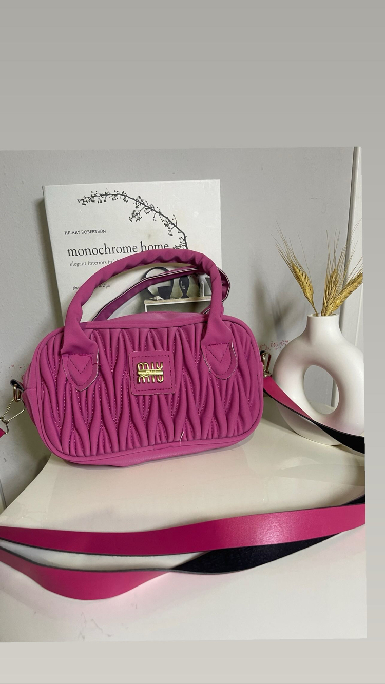 Fuşya Miu Miu Model Büzgülü Mini El & Omuz Çantası