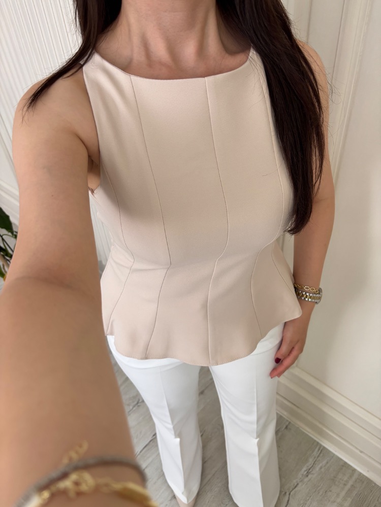 Peplum Kesim Bluz Bej 