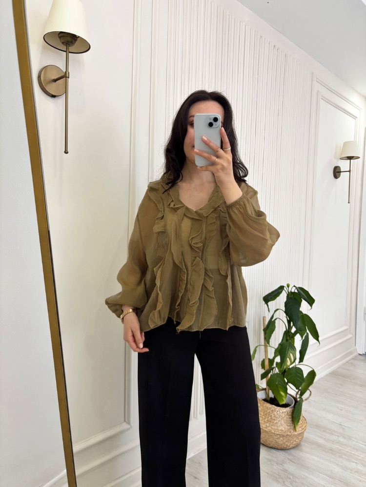 Olive Fırfır Bluz 