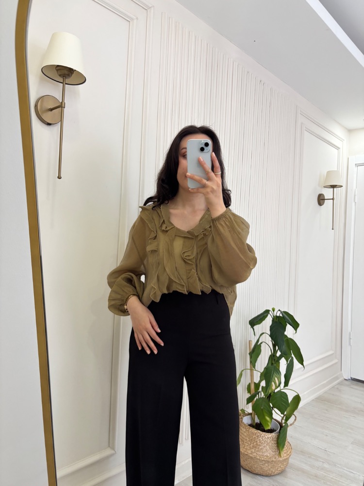 Olive Fırfır Bluz 