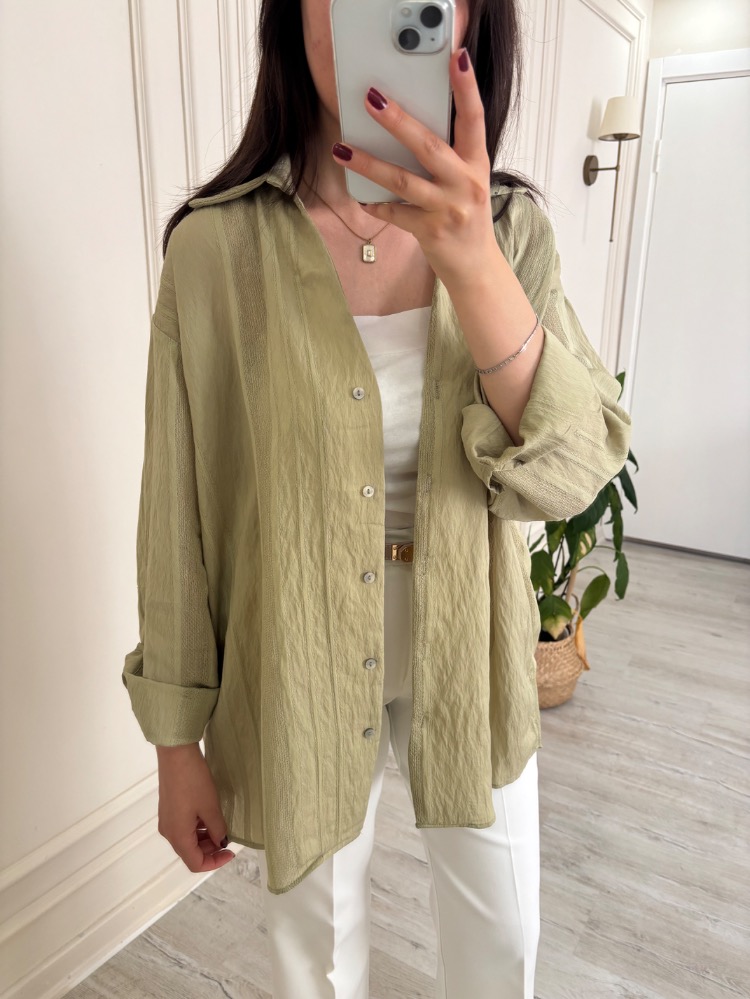 Dokulu Gömlek Olive 
