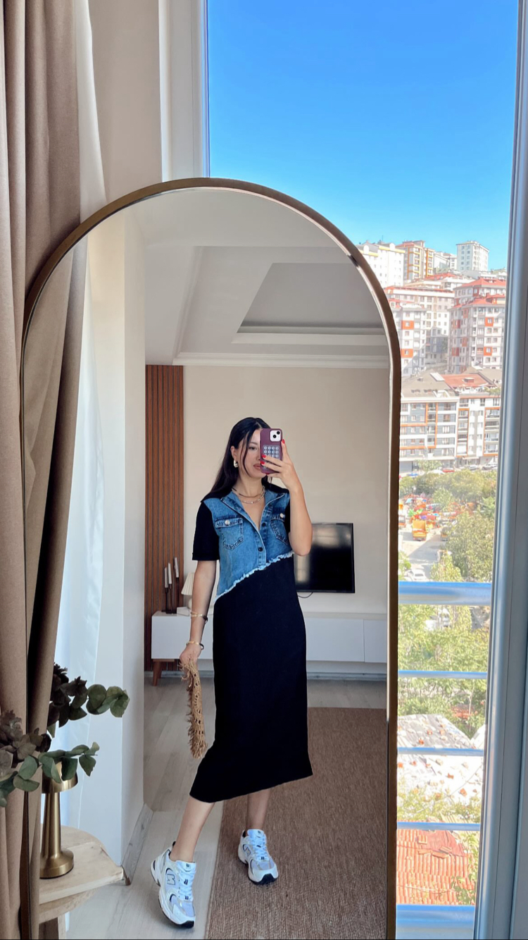 Tasarım jean iki iplik elbise