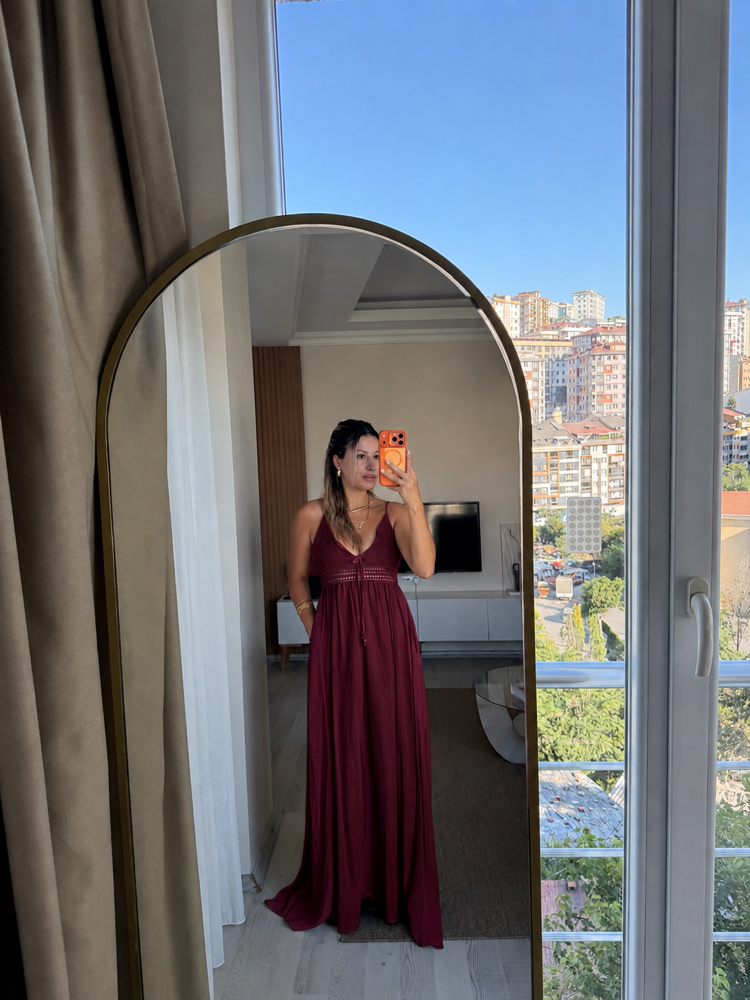 Bordo yarım astar bohem elbisr