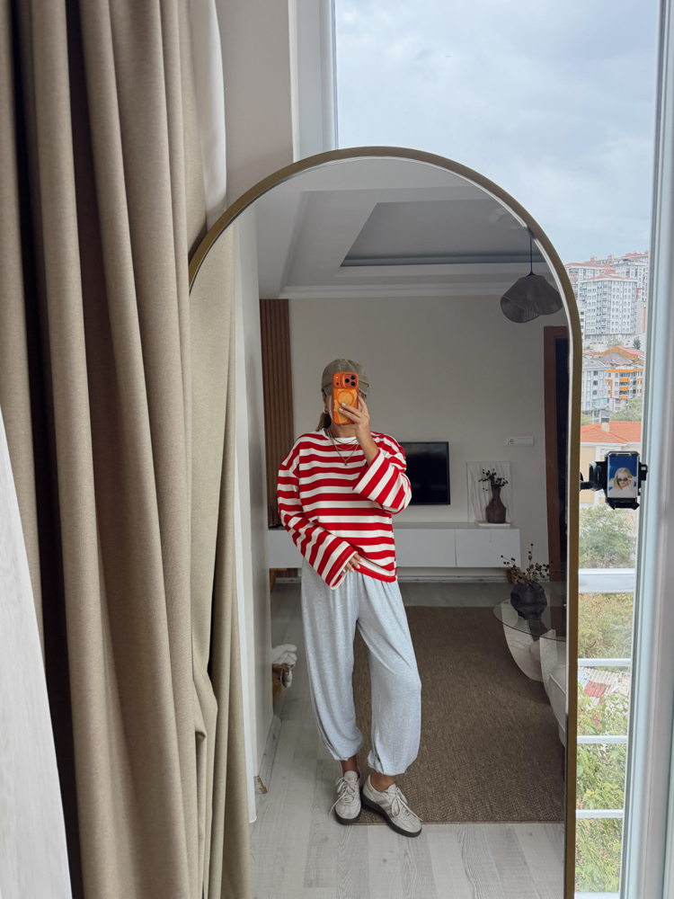 Kırmızı Modal çizgili sweat