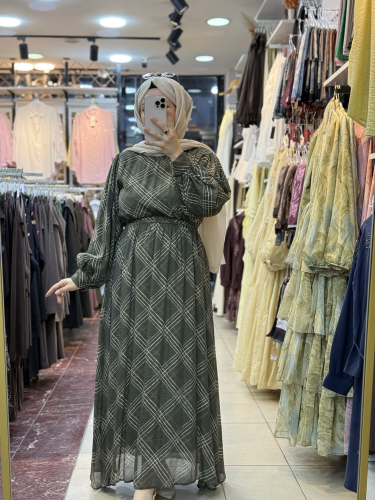 Ekose şifon elbise