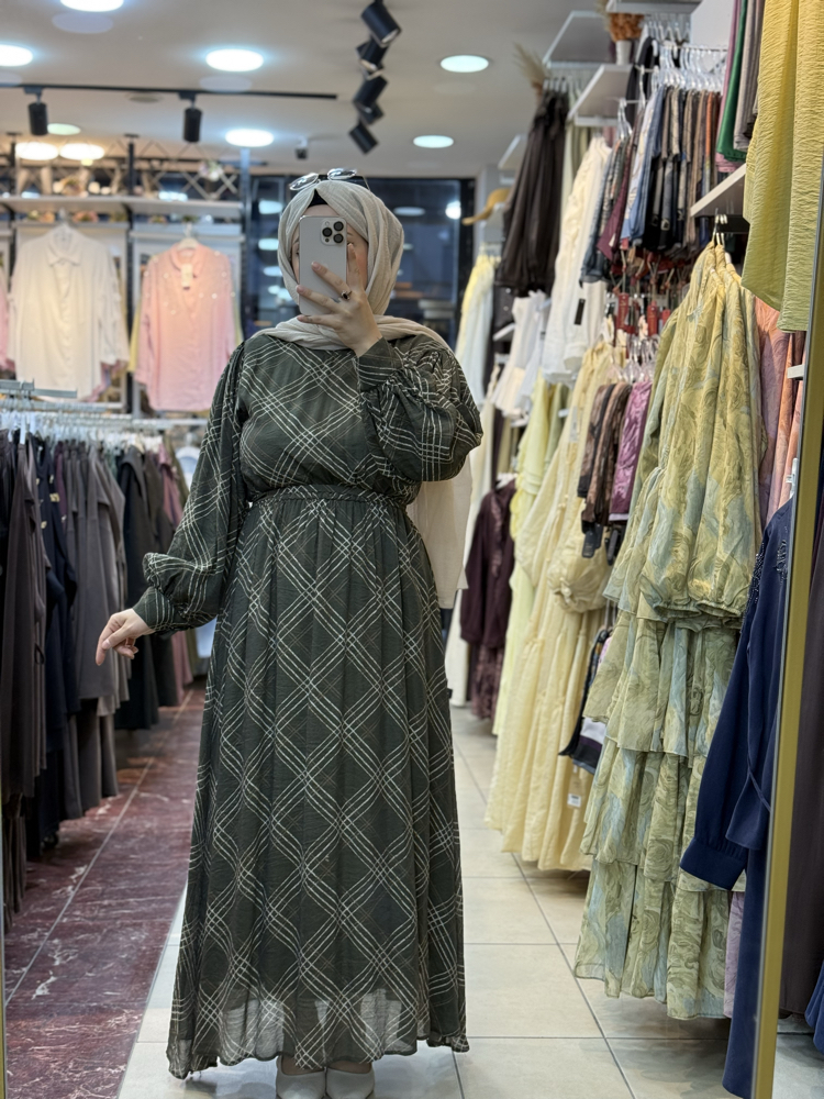 Ekose şifon elbise
