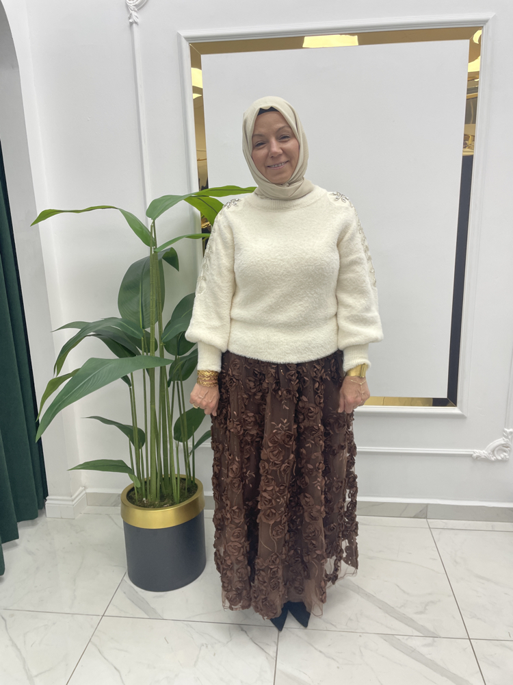 Payetli Çiçekli Etek 