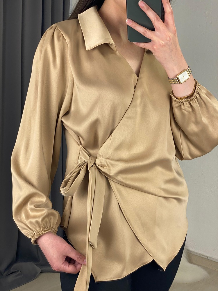 marka model yandan bağlamalı bluz (vizon)