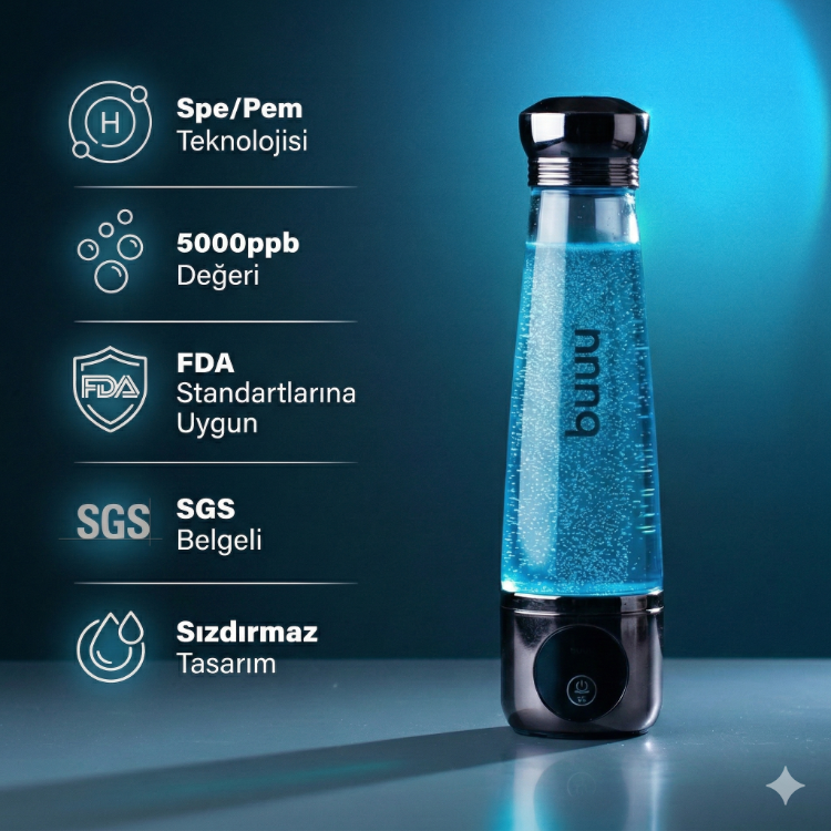 BUUU H6 Hidrojenli Su Şişesi – 5000 ppb | SPE + PEM | Şarjlı |280ml
