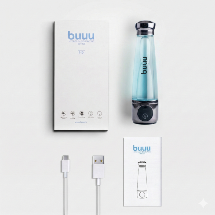 BUUU H6 Hidrojenli Su Şişesi – 5000 ppb | SPE + PEM | Şarjlı |280ml