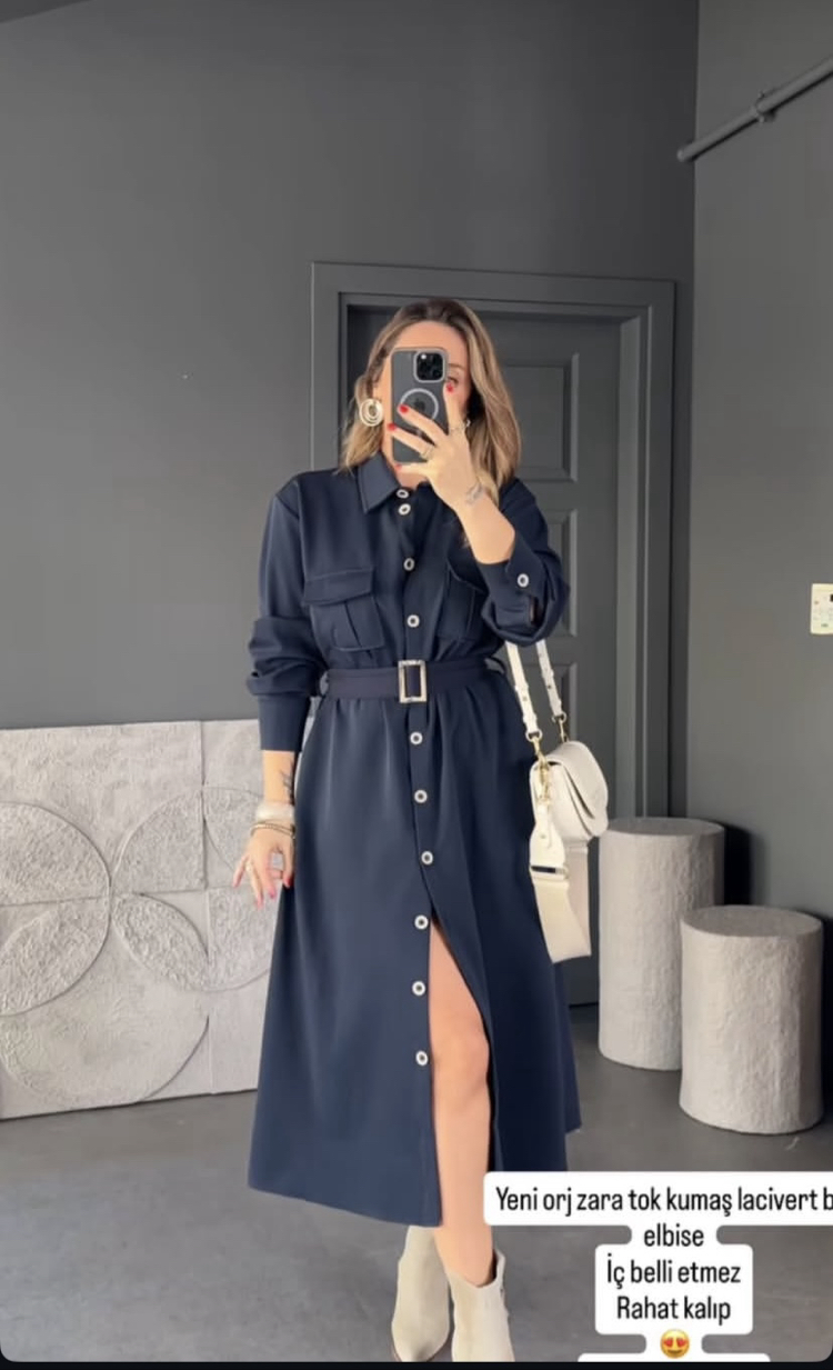 Zara Lacivert elbise