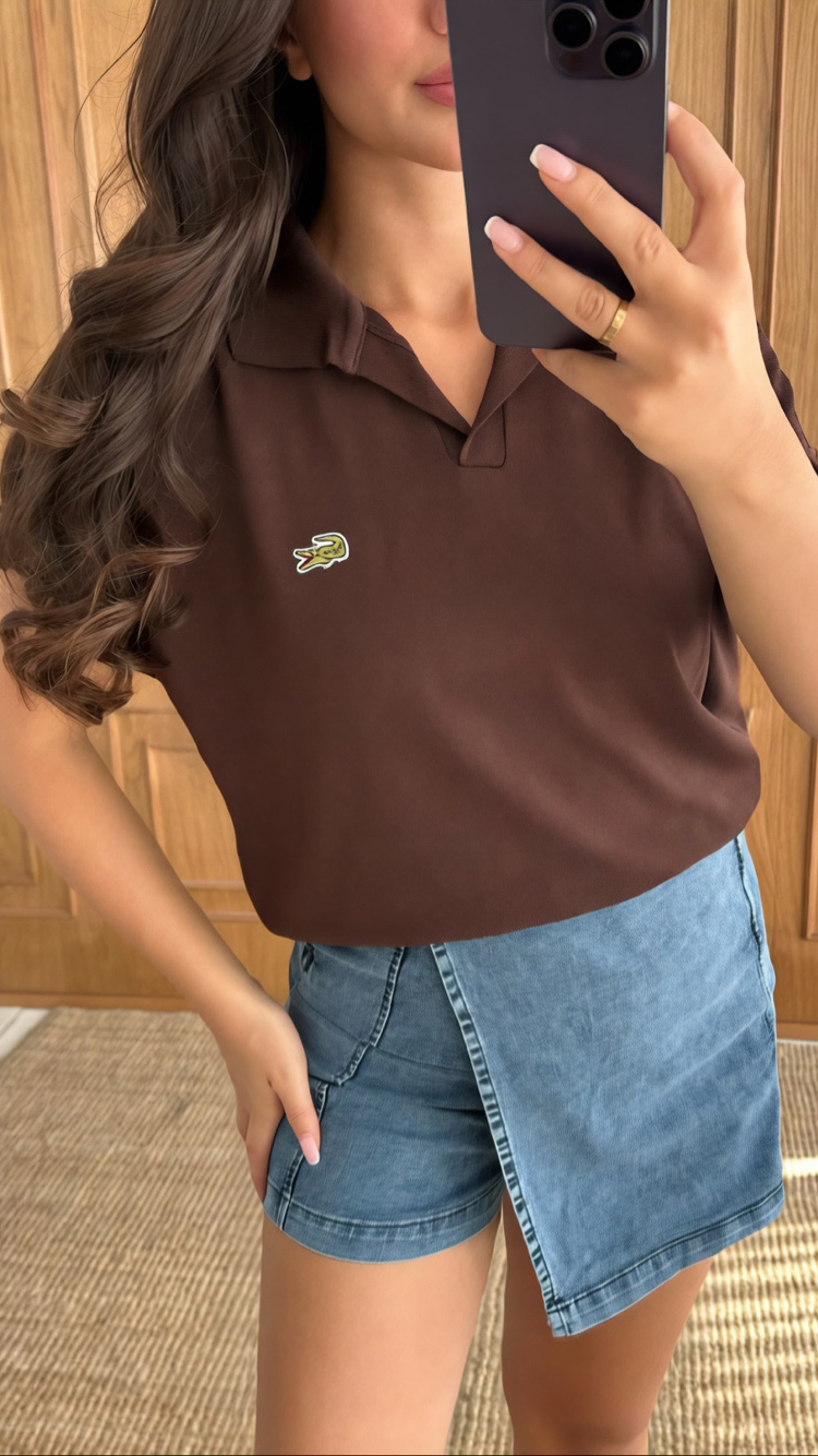 Kahve lacoste merserize polo yaka tshırt