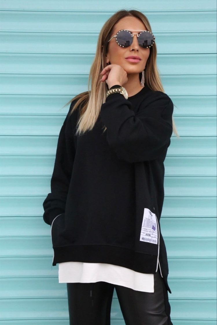 Tshırt parçalı fermuarlı sweat