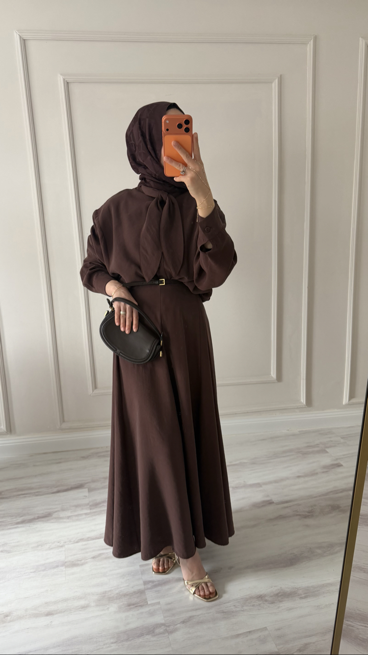 Fular yaka Modal Takım (kahve)