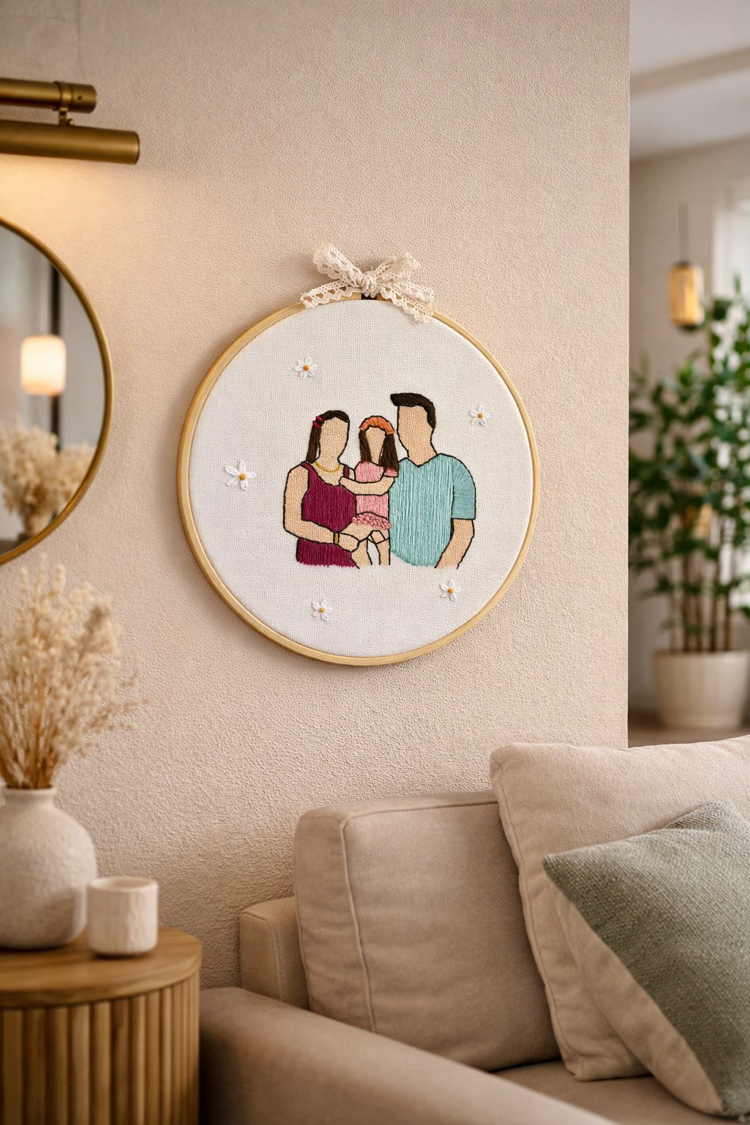 Fotoğraftan Nakış Aile Kasnak Pano | Duvar Süsü Hediyesi