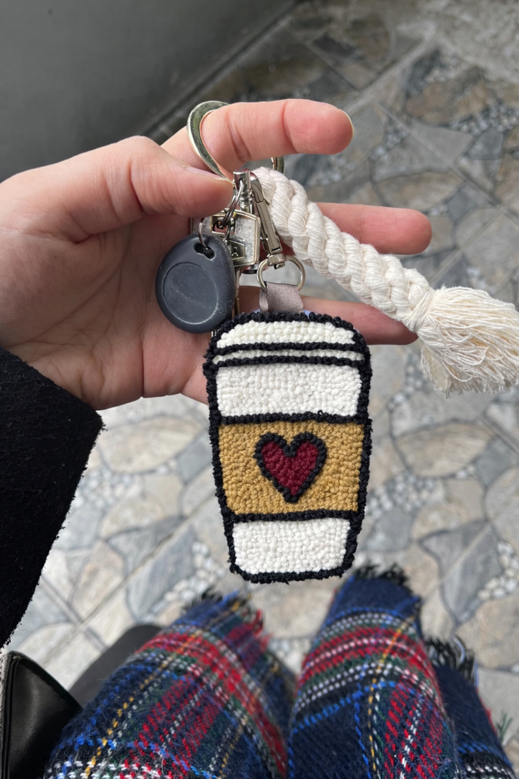 Kahve bardaklı anahtarlık, çanta süsü