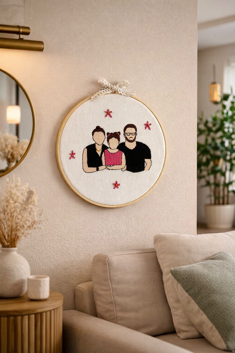 Kişiye Özel Fotoğraftan Nakış Aile Panosu – Kasnak Duvar Süsü