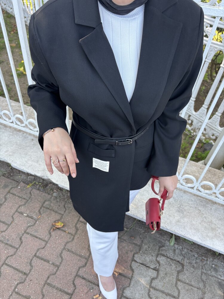 KEMERLİ BLAZER CEKET -Siyah