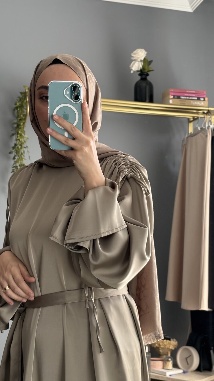 ELEGANCE SATEN ELBİSE -Vizon