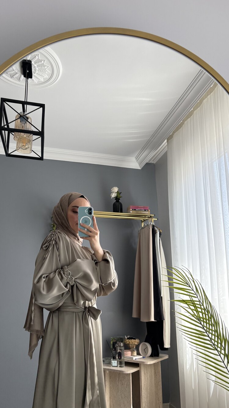 ELEGANCE SATEN ELBİSE -Vizon