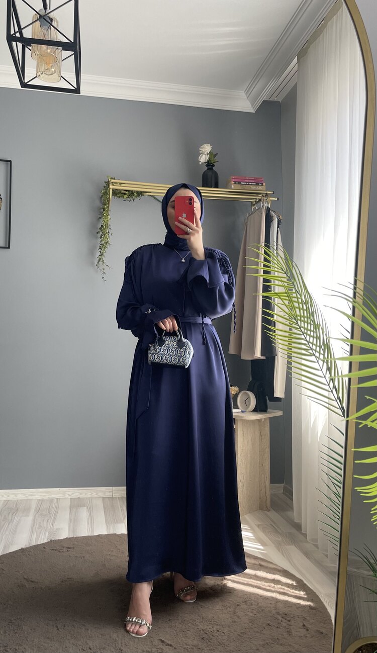ELEGANCE SATEN ELBİSE -Lacivert