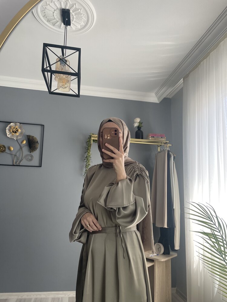 ELEGANCE SATEN ELBİSE -Vizon