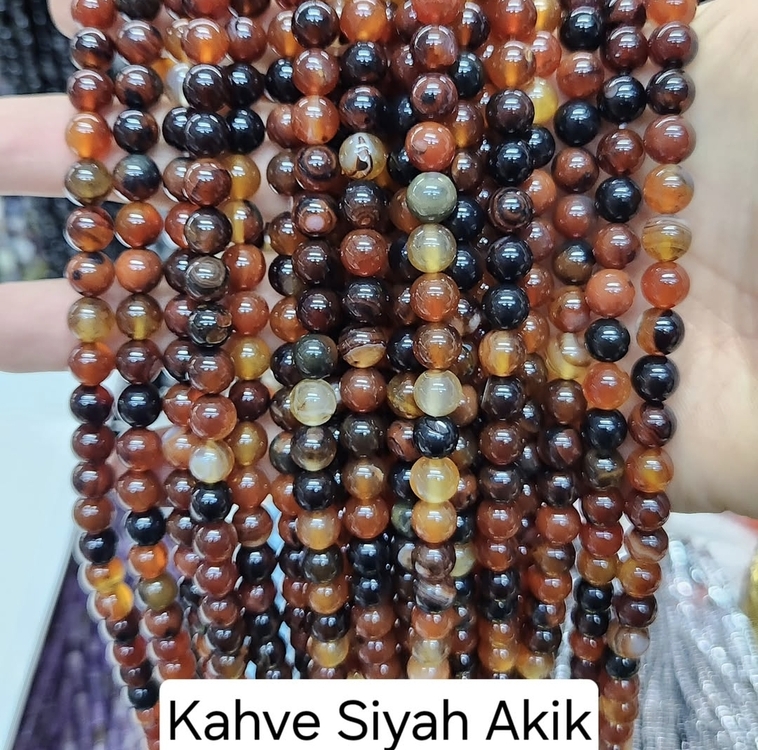 8 MM  Kahve Siyah Akik Taşı Dize