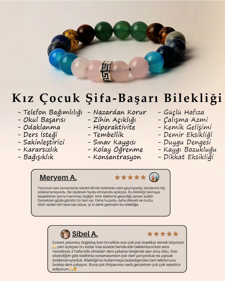 %100 Doğal Taş Kız Çoçul Şifa Bilekliği