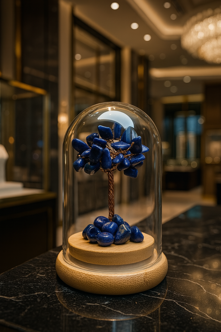 Cam Fanus İçerisinde Lapis Lazuli Taşı Ağacı
