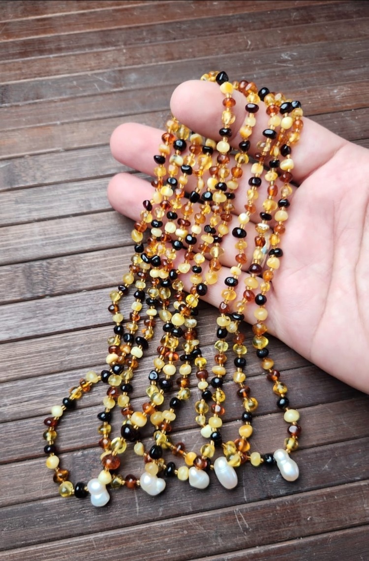 %100 Orijinal Damla Kehribar Çocuk Kolyesi 45 Cm