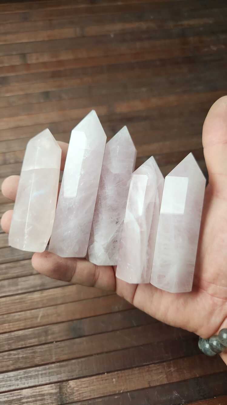 5 Adet %100 Orijinal Pembe Kuvars Kule