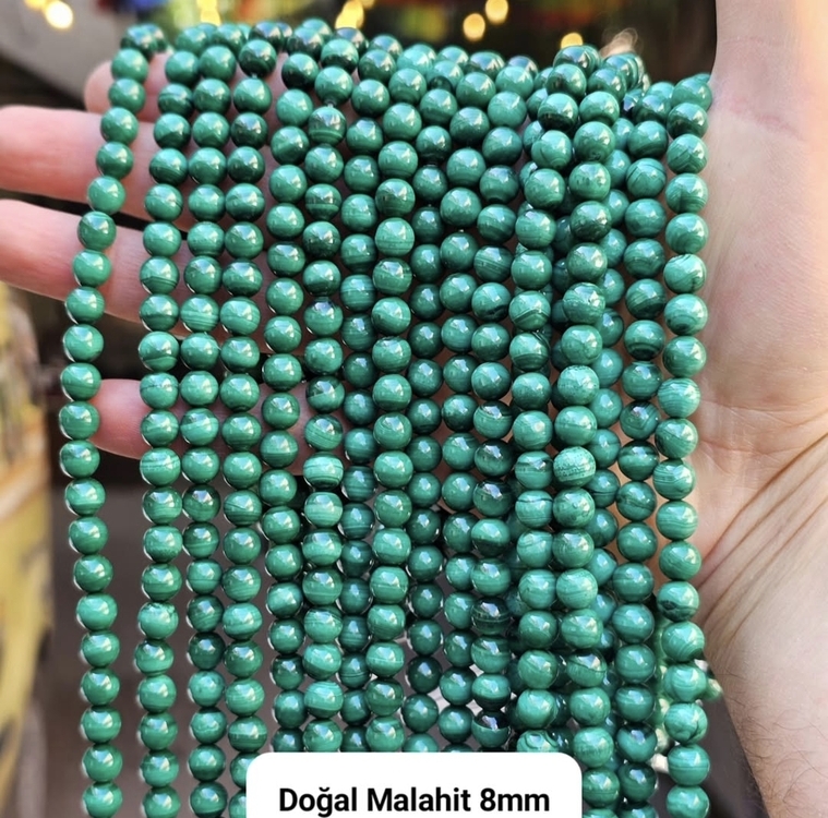 %100 Doğal 8 MM Malahit Taşı Dize