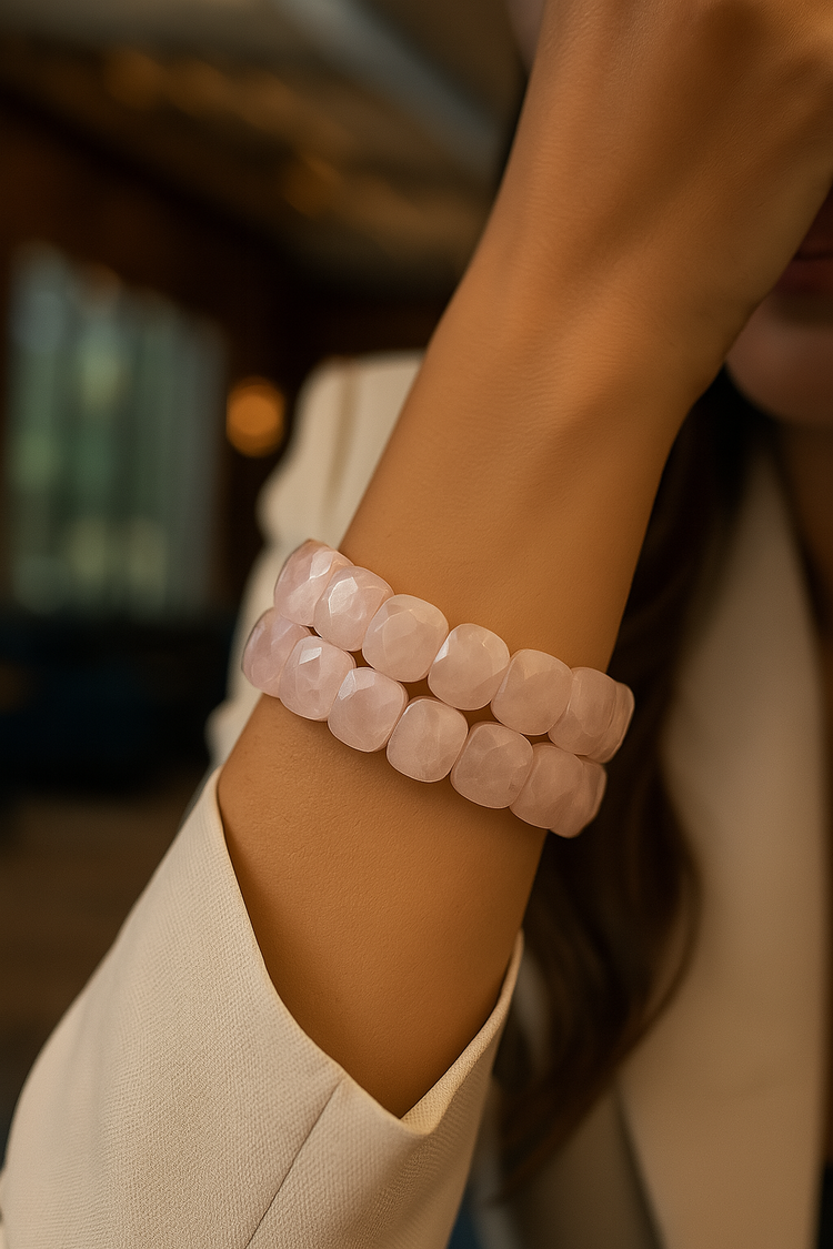 Rolex Tarzı Pembe Kuvars Taşı Bileklik
